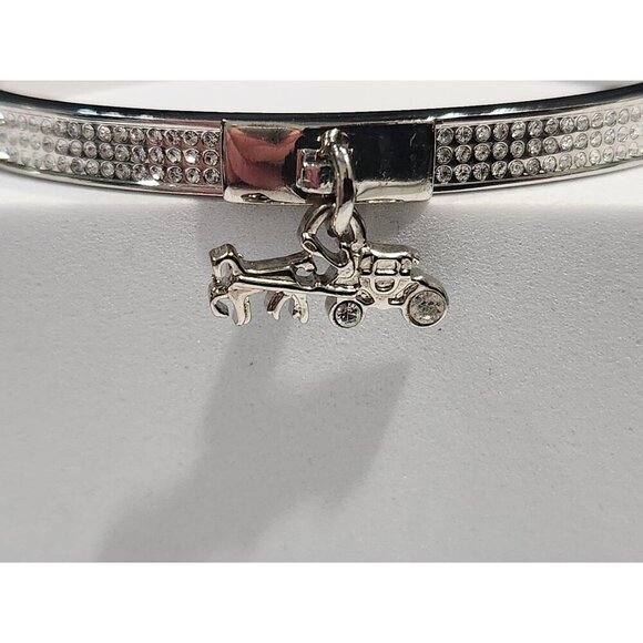 Coach Pavé Crystal Horse & Carriage Silver-tone Hinged Bracelet Charm Bangle - Picture 2 of 9